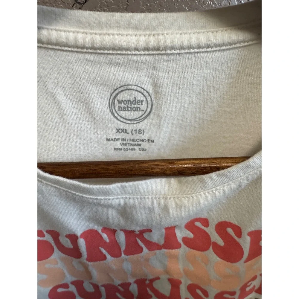 Wonder Nation Graphic Tee Kids XXL 18 Cream Excellent Sunkissed Sequin Tie Front